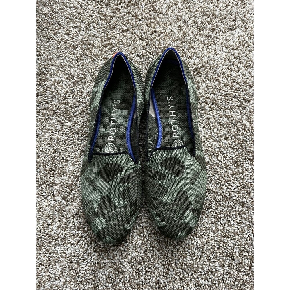 Rothy's Slip On Olive Camo Textile Size 7.5 The Loafer Flat Comfort Shoes